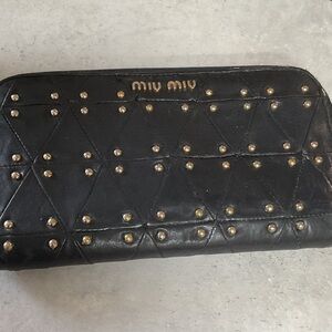 Miu Miu Black Quilted Wallet with Gold Studs